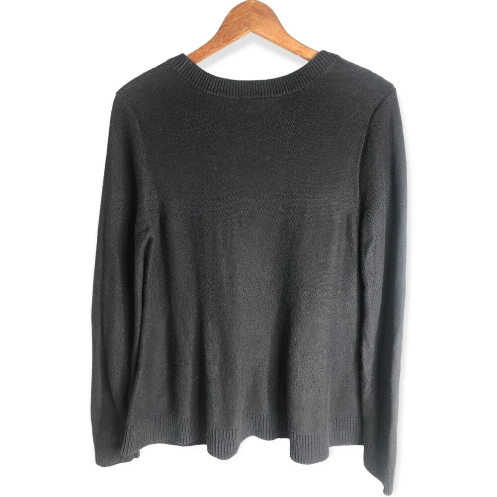 LOFT Outlet Black Diamond Cable Knit Pullover Flared Sweater
